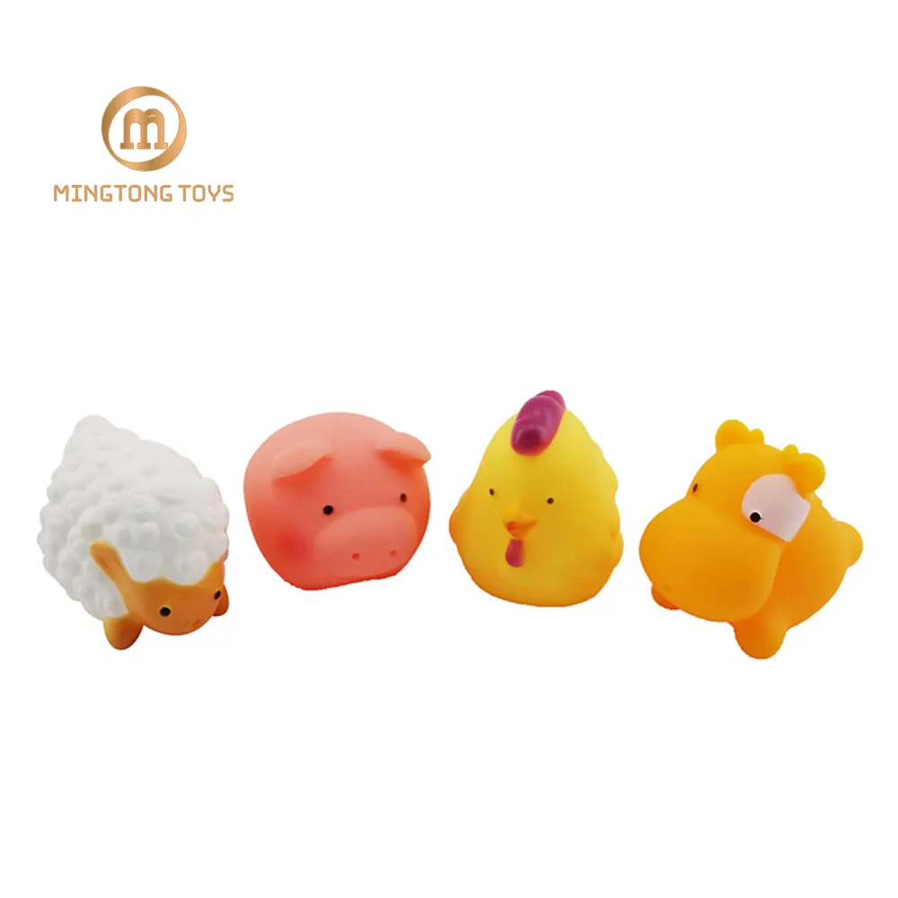 4 adet sıcak satış hayvanlar domuz koyun tavuk Hippo fışkırtma doğal yumuşak kauçuk banyo bebek oyuncakları çocuklar için