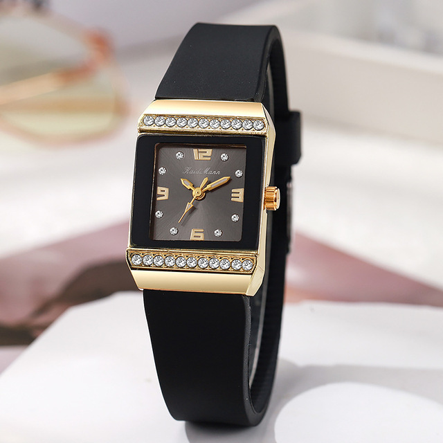 New Style Women's Watch Fashion Silicone Strap Ladies Watch Luxury Diamond Dial Rectangular for Student Daily Wear