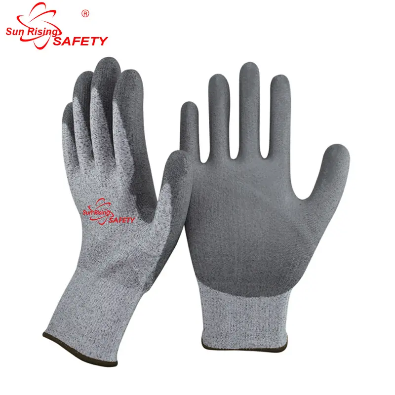SRSAFETY 13 gauge nylon cutting resistant glove coated with PU gardening wear resistant durable anti cut 3 level glove
