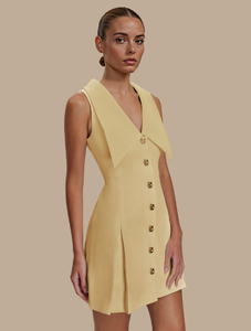 Vestido de fiesta sin mangas con botón de Metal y solapa grande para mujer, vestido de noche de lujo con silueta ceñida a la cintura templada - Product Image 6