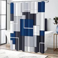 Rideau de douche en tissu bleu marine-Ensemble de rideaux de douche hydrofuges géométriques, lavable en machine, polyester décoratif moderne