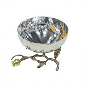 Tazón Redondo de Acero Inoxidable para Servir Alimentos con Base de Ramas de Granada de Lujo, Accesorios de Mesa, Decoración para Bodas y Fiestas, Uso en Mesa - Product Image 1