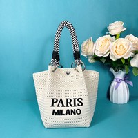 Sac à main en tricot ajouré décontracté, pliable, portable, pour les trajets quotidiens, en laine douce tissée, sac en forme de panier à légumes tissé