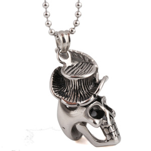 Collar con colgante de calavera de plata tibetana de 40 mm, joyería de fiesta para hombre, diseño de esqueleto de dibujos animados, cadena de acero de 60 cm - Product Image 3