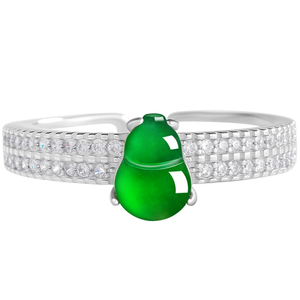S925 <b>silver</b> <b>ring</b> <b>set</b> with natural A-grade jadeite lotus-shaped green ice-grained jade, women's style, open design - Product Image 5