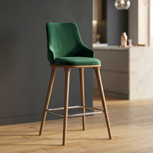 Green Velvet Upholstered Steady Bar Chair Wooden Legs <b>High</b> <b>Back</b> Counter <b>Stool</b> Metal Support for Home Bar Kitchen Restaurant - Product Image 2
