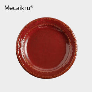 طبق مسطح أحمر على الطراز الياباني، طبق عشاء إبداعي للستيك، صحن سيراميك للفنادق والمطاعم، آمن للاستخدام في الميكروويف، طبق بتصميم عتيق - Product Image 2