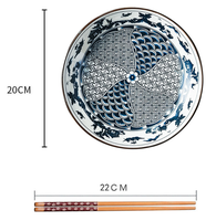 Ensemble de vaisselle en céramique, bols et assiettes ronds rétro en céramique, porcelaine bleue et blanche, emballage en boîte cadeau, vente en gros