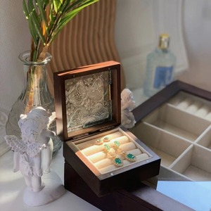 Walnut Wood Jewelry Box Rectangle 45x35x25cm Engraved Flip Top With Lining Elegant <b>Storage</b> For <b>Rings</b> And Accessories - Product Image 2