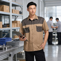 Chemise de travail à manches courtes pour homme avec logo personnalisé, contraste bicolore, poche et impression brodée, uniforme industriel OEM
