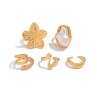 Bague irrégulière creuse en perles de style INS, motif floral rétro en alliage de diamant, pour l'Europe et les États-Unis