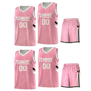 Conjunto de Uniforme de Baloncesto Reversible Personalizado, Blanco y Rosa, Malla sin Mangas, Nombre del Equipo y Número Impresos por Sublimación, Unisex para Adultos - Product Image 1