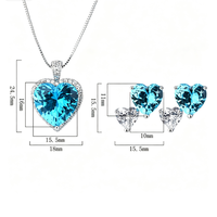 Ensemble de bijoux en argent plaqué avec zircone cubique taille cœur, boucles d'oreilles clous double cœur et collier pendentif, bijoux de mariage pour femme, cadeau