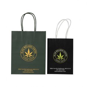 Bolsa de Papel Kraft Blanca Impresa en Negro y Verde con su Logotipo, Bolsas de Regalo y Envío con Asa - Product Image 4