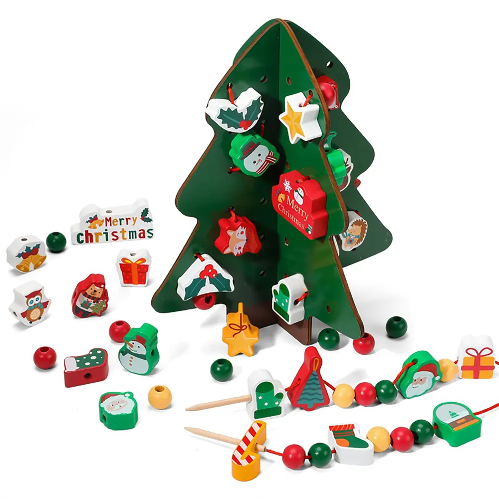 क्रिसमस सजावट लकड़ी ज्ञान स्ट्रिंग क्रिसमस <span class=keywords><strong>पेड़</strong></span> बच्चों के सूत्रण मनके संज्ञानात्मक प्रारंभिक शिक्षा खिलौने