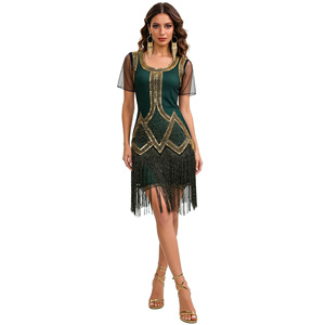 <span class=keywords><strong>Robe</strong></span> vintage à sequins et franges pour femme, mi-longue, manches longues, style rétro, cocktail, soirée, invitée de mariage, formelle - Product Image 5
