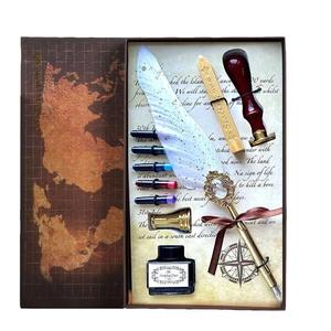 Antique Ballpoint Pen Set 0.5mm Plastic <b>Writing</b> Tool with Map Decorated <b>Box</b> Black Ink China - Product Image 1