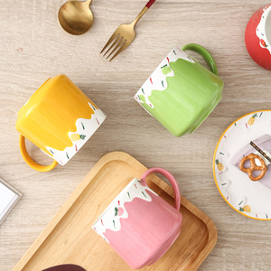 Custom-made <b>ceramic</b> <b>mugs</b> with embossed fruit designs, high-temperature resistant hand-painted breakfast cups, and creative - Product Image 1