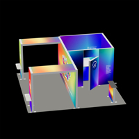 Stand d'exposition en aluminium 6x6m en forme de F, haute luminosité, avec affichage lumineux SEG, configuration à ailes étendues, pour salle de réunion centrale et réception