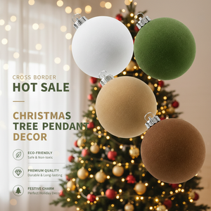 Lot <span class=keywords><strong>de</strong></span> 12 boules <span class=keywords><strong>de</strong></span> Noël floquées modernes et minimalistes, semi-artisanales en plastique, vert neutre, marron, blanc, velours, pour arbre - Product Image 6