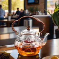 Théière à double usage avec verre borosilicate, poignée en bois, grande capacité 1100 ml, lanterne artisanale soufflée à la main