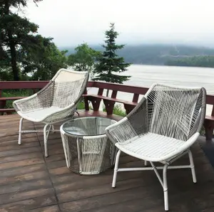 豪华现代休闲阳台庭院花园3pc天井套装双色廉价藤制户外椅子带茶几套装