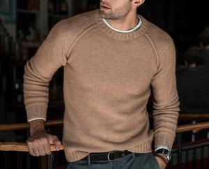 Pull tricoté <span class=keywords><strong>homme</strong></span> automne-hiver, col rond, manches raglan, col et poignets côtelés fins, coupe ajustée, style décontracté et tendance - Product Image 2