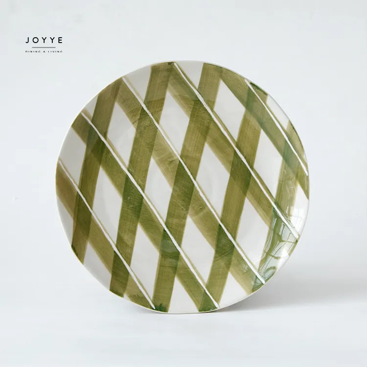JOYYE Ceramic Under Glazed Hand bemalte hand gezeichnete grüne Gitter Geschirr Teller für Herbst und Halloween