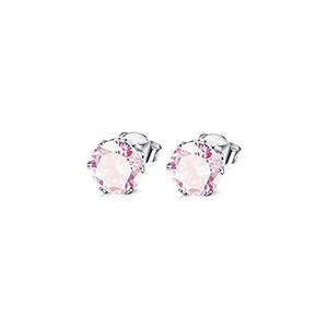 Pendientes de cristal plateados para mujeres y hombres, engaste redondo clásico, uso diario, joyería de moda, color rosa, zinc - Product Image 3