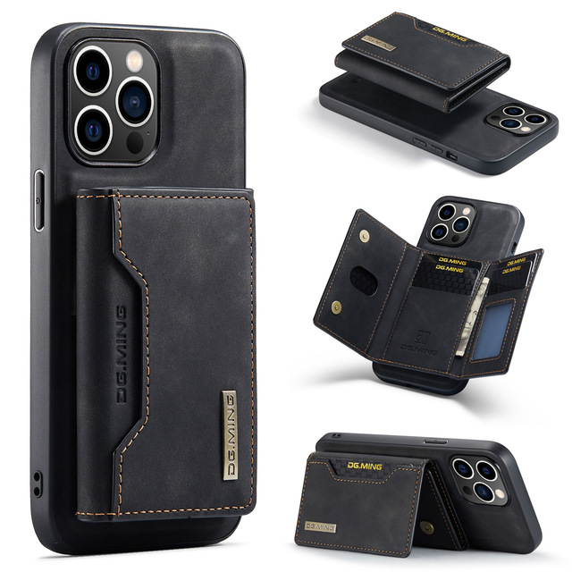 DG.Ming Muti-Functional Flip PU Leather Case Credit Card Holder Magnetic Wallet Phone Cover for iPhone 15 14 16 17 Pro Max