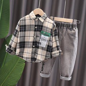 Producto de China, Camisa a Cuadros de Moda para Niños, con Letras, Conjunto de Ropa para Niños - Product Image 1