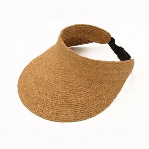 Summer Raffia Straw <b>Sunscreen</b> Straw Hat for Women Casual Empty Top Sports Cap with Visor for Sunshade Straw Hat - Product Image 5