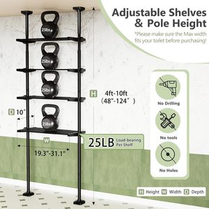 Étagère de rangement sur pied en métal CF sans perçage, 4 niveaux, largeur et hauteur réglables, gain de place, pour salle de bain, à placer au-dessus des toilettes - Product Image 2