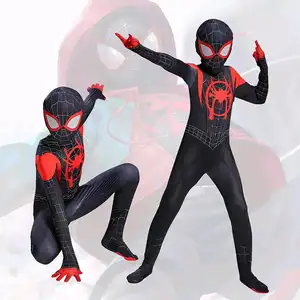 Setelan kostum Spider hitam merah kostum anak laki-laki pakaian Cosplay film anak-anak permainan peran Halloween