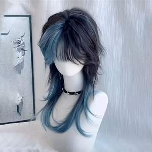 Parrucca coda di lupo nero e blu, testa di muggine di medusa, punti salienti personalizzati, capelli lunghi lisci, Cosplay umano simulazione, - Product Image 3