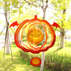 12 Inch Pink Metal Wind Spinner Colorful Pumpkin 3D Design for Yard and Garden Hanging Wind Spinner - Product Image 6