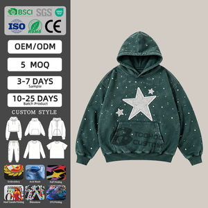 Sweat à capuche personnalisé en coton épais 500 g/m² pour homme, style streetwear, coupe oversize et carrée, délavage vintage, broderie 3D, en molleton - Product Image 1