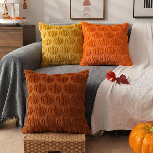 18"x18" Pumpkin Fall Decorative Throw <strong>Pillow</strong> Covers Cream <strong>White</strong> Soft Faux Fur <strong>Fluffy</strong> Plush Accent Cases for Couch Cushion - Product Image 2