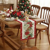 Chemin de table de Noël en polyester, imprimé gnome moderne, motif floral festif, décoration de table de fête