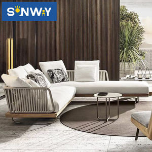 إطار خشبي فاخر حديث لجميع الأحوال الجوية أثاث فناء من خشب الساج والخشب الروطان طقم حديقة للاستخدام الخارجي لأريكة غرفة المعيشة - Product Image 2