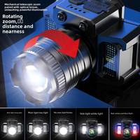 Lampe frontale portable LED ABS rechargeable 10W haute puissance, très vendue, pour camping et pêche en extérieur avec zoom rotatif