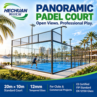 Club de villégiature Hechuan Waterfront, terrain de padel panoramique commercial de 20x10m avec verre trempé de 12 mm, gazon artificiel, éclairage LED