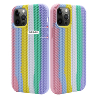 Étui de téléphone portable en TPU résistant aux chocs et imperméable à l'eau avec motif rayé tissé de couleur unie pour 13/12/14/17 Pro Max, design personnalisé arc-en-ciel