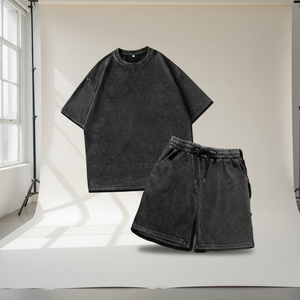 Fabricant de vêtements streetwear personnalisés – Ensemble short et t-shirt respirant en coton biologique 100 %, tricoté vintage 220 GSM, idéal pour l'été et le jogging - Product Image 2