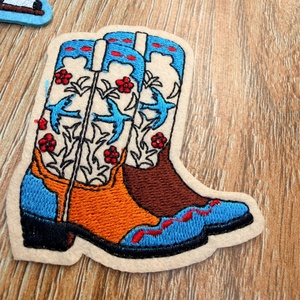 Organic Cotton Fabric Realistic Boot Silhouette Vibrant Iron on Patches for Clothes Threading Streetwear Flat Embroidery Patches - Product Image 3
