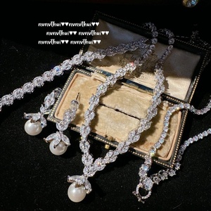 Vapevine stile Vintage placcato in oro 18K Set in ottone frizzante orecchio di <span class=keywords><strong>acqua</strong></span> goccia di pietre preziose collana di perle petalo zircone rame - Product Image 2