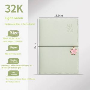 Cherry Blossom Leather B6 <b>Notebook</b> Japanese Style Creative Literary Fresh Korean <b>Dot</b> Grid Lined Soft PU Cover Portable Thermal - Product Image 2