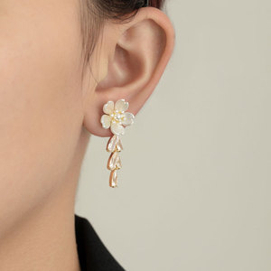 Flower <b>Stud</b> <b>Earrings</b> With Crystal Tassels 925 Silver Wedding Jewelry For Women - Product Image 4