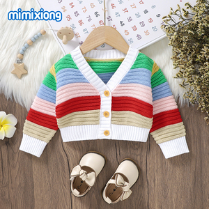 Top Ranking Mimixiong Oeko Tex <span class=keywords><strong>de</strong></span> <span class=keywords><strong>punto</strong></span> bebé recién <span class=keywords><strong>nacido</strong></span> colorido hermoso patrón <span class=keywords><strong>de</strong></span> arco iris bebés abrigo <span class=keywords><strong>de</strong></span> <span class=keywords><strong>punto</strong></span> cárdigans ropa - Product Image 3