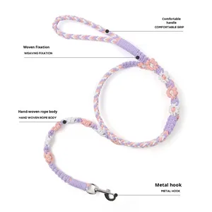 Venta al por mayor hecho a mano DIY perro Correa cuerda suave algodón Paracord resistente ecológico moda sólido personalizado caminar - Product Image 2